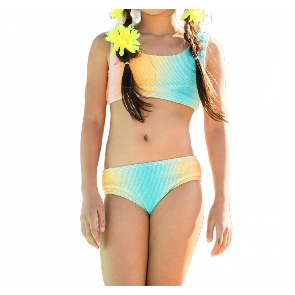 NEW LIMEAPPLE kids' fay crinkle square neck bikini swimsuit in multicolor